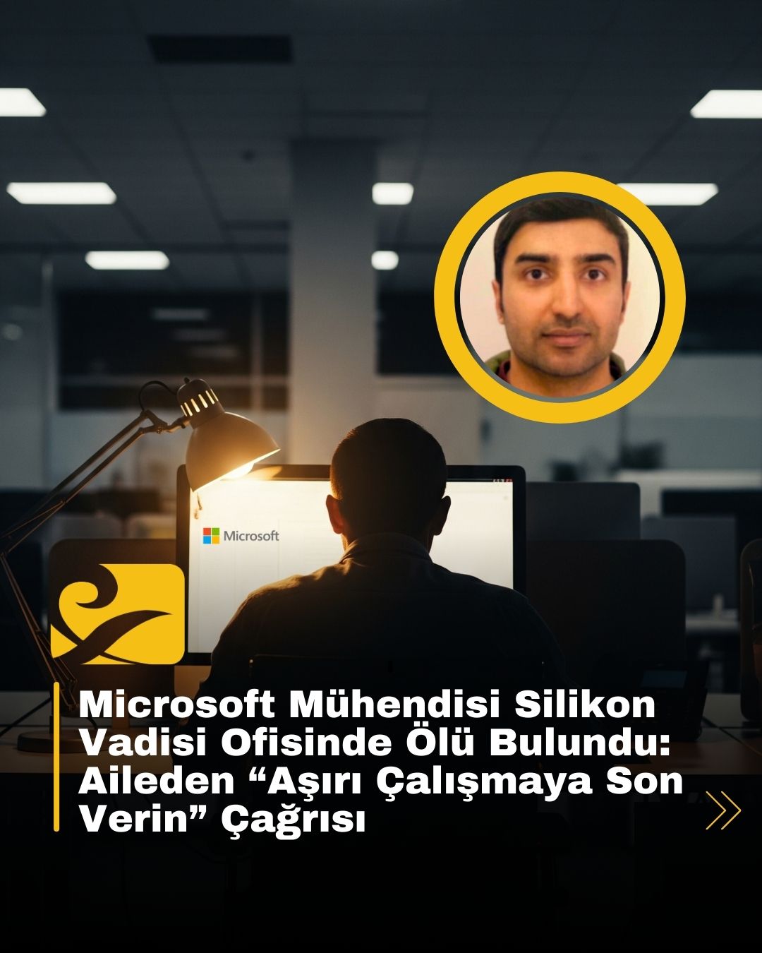 Microsoft’un Silikon Vadisi ofisinde aşırı çalışma sonucu hayatını kaybeden çalışanı sembolize eden görsel
