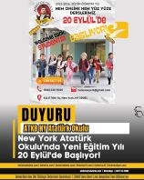 New York Atatürk Okulu 2025–2026 eğitim yılı duyurusu ve açılış tarihi afişi