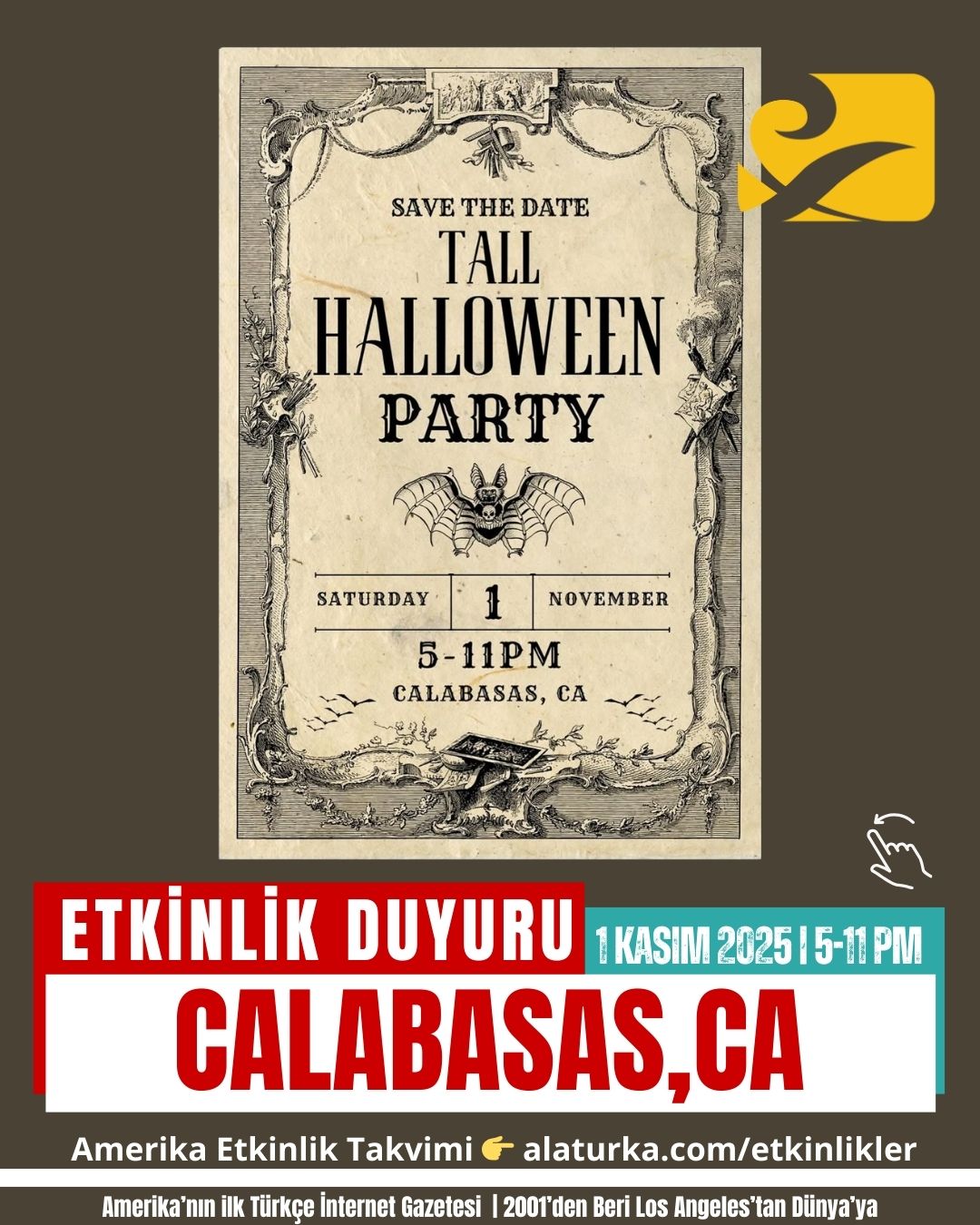 Calabasas’ta Turkish American Ladies League tarafından düzenlenen Halloween Party afişi