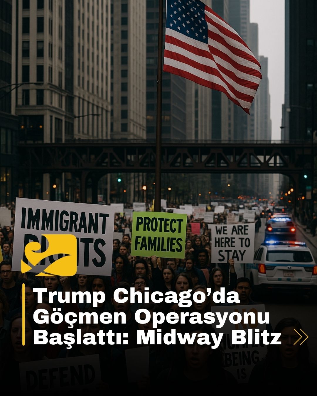 Trump yönetiminin Chicago’da başlattığı Midway Blitz operasyonunu protesto eden kalabalık